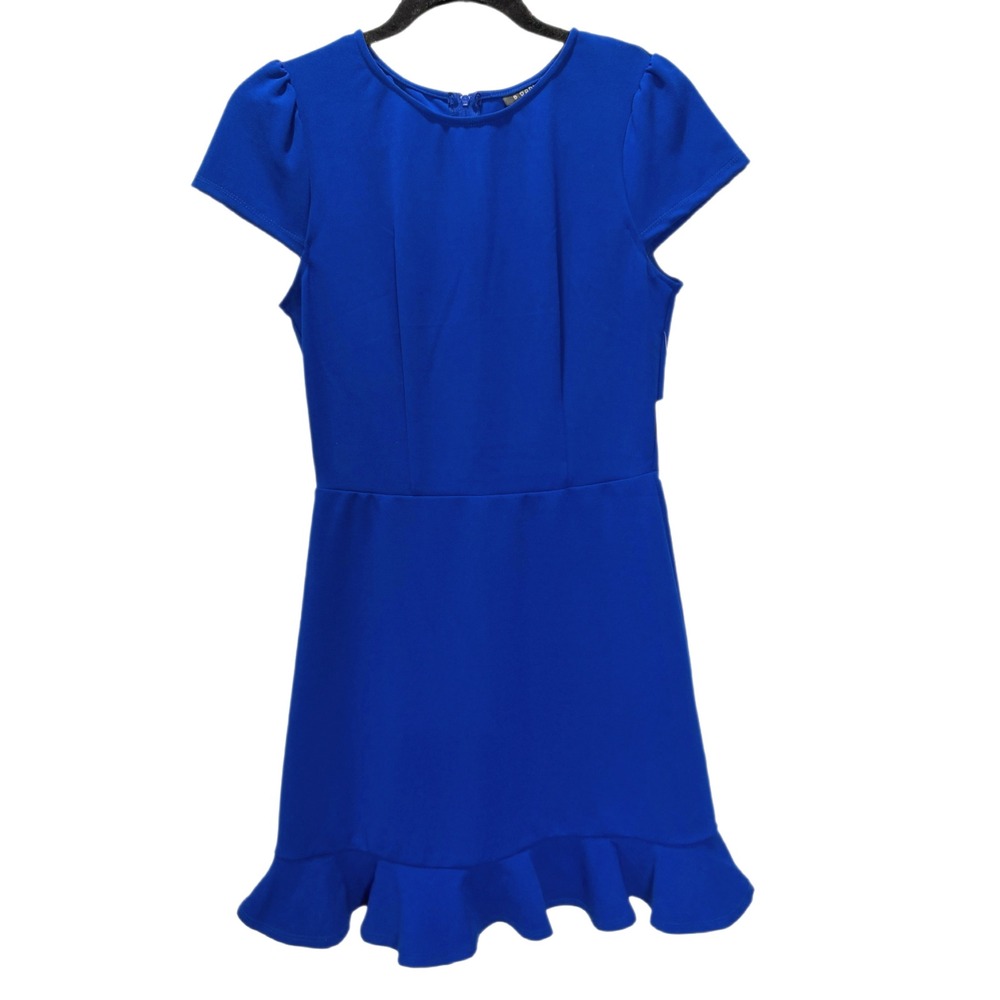 B. Darlin Royal Blue Round Neck Dress Ruffle Bottom Juniors